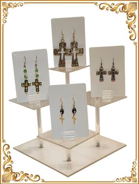 Gold Tone Cross Earrings 4 Set Bundle